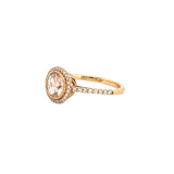 14K Gold Round Halo Morganite Cathedral Ring