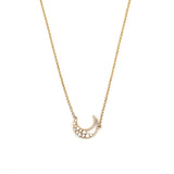14K Gold Half Open Moon Diamond Pave Pendant Necklace