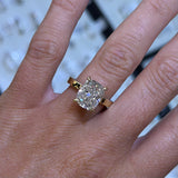 14K Gold Lab Grown Elongated Cushion Diamond Engagement Ring with Diamond Walls and Under Halo