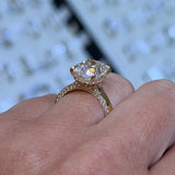14K Gold Lab Grown Elongated Cushion Diamond Engagement Ring with Diamond Walls and Under Halo