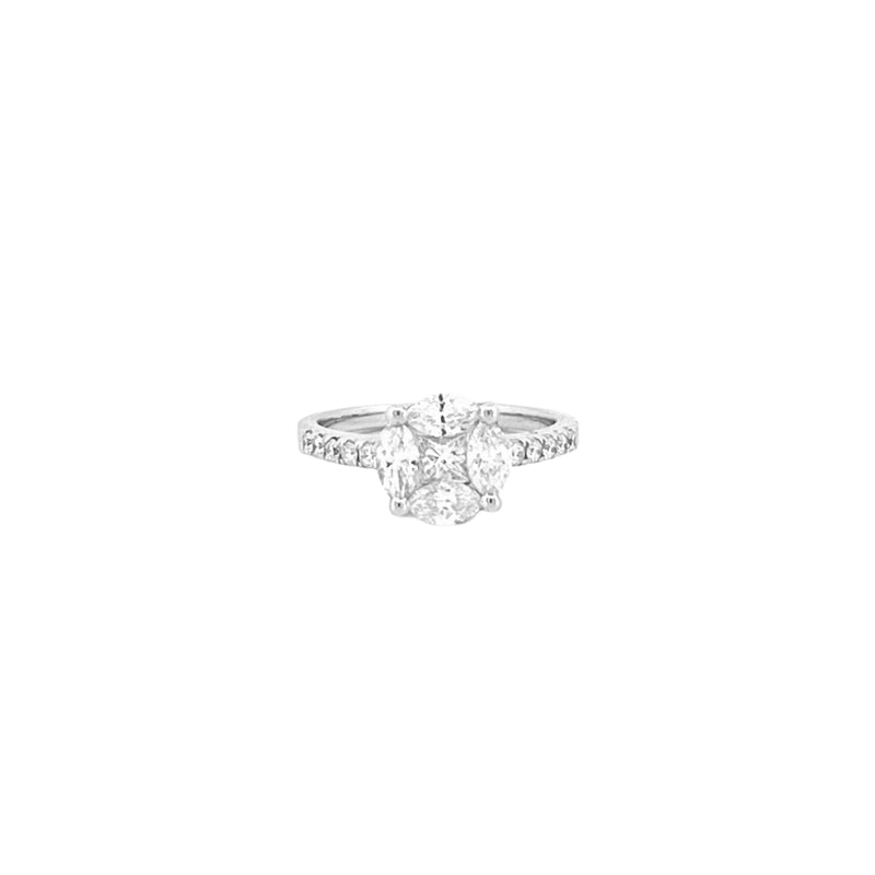 14K Gold Round Cluster Natural Diamond Engagement Ring