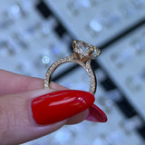 14K Gold Lab Grown Elongated Cushion Diamond Engagement Ring with Diamond Walls and Under Halo