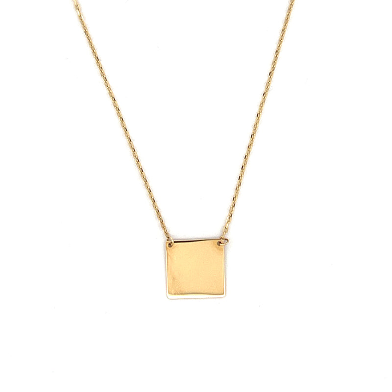 14K Gold Square Plate Pendant Necklace