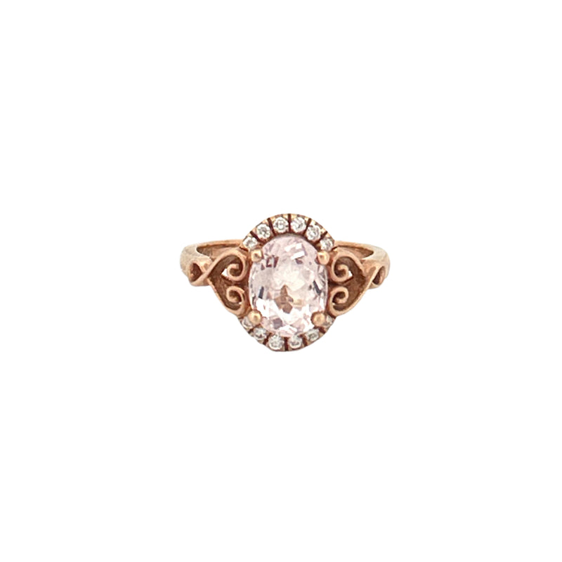 14K Gold Oval Morganite Diamond Halo Fancy Heart Band
