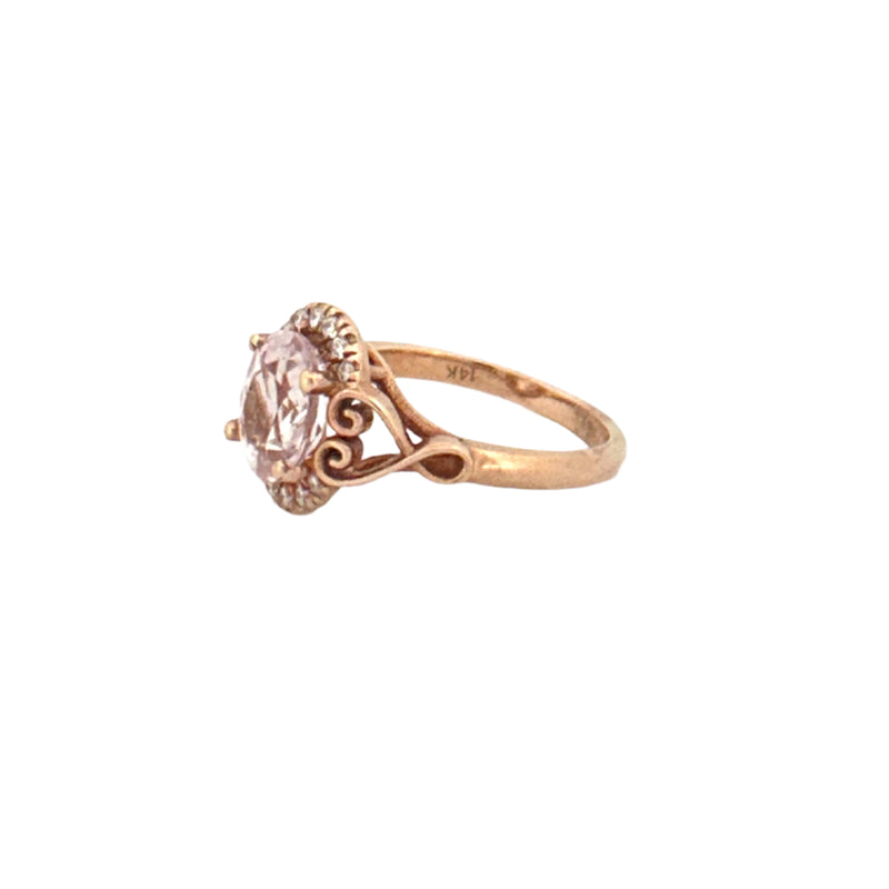 14K Gold Oval Morganite Diamond Halo Fancy Heart Band