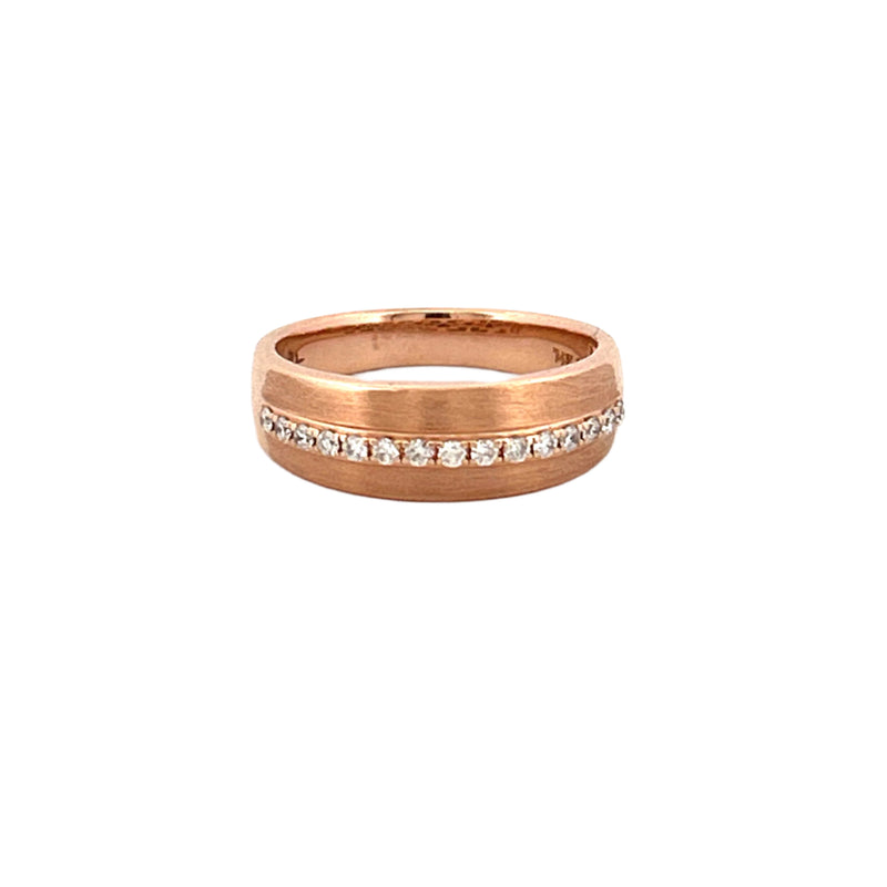 14K Gold Brushed Center Row Diamond Band