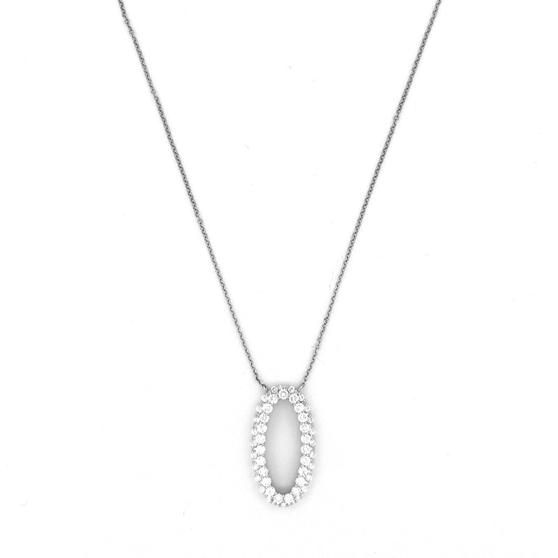 14K Gold Open Diamond 2-Row Oval Pendant Necklace