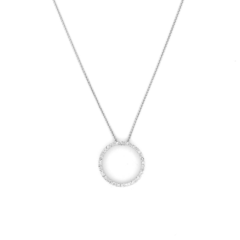 14K Gold Open Circle Diamond Pendant Necklace