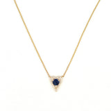 14K Gold Round Sapphire Diamond Heart Pave Pendant Necklace