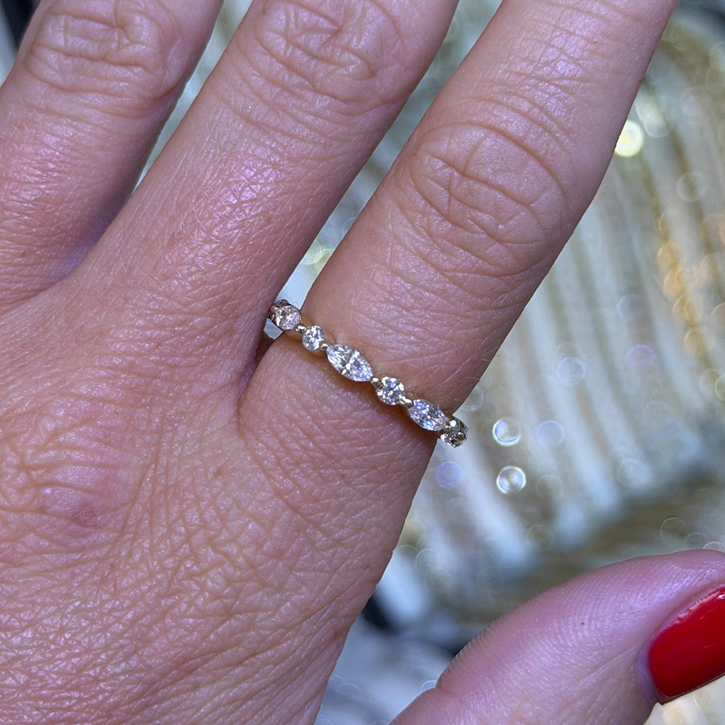 14K Gold Marquise and Round Diamond Single Prong Band