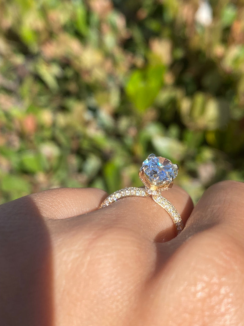 14K Gold 3D Bow Tie 2.00 Carat Lab Grown Oval Diamond Engagement Ring