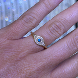 14K Gold Curved Evil Eye Diamond Pavé Band