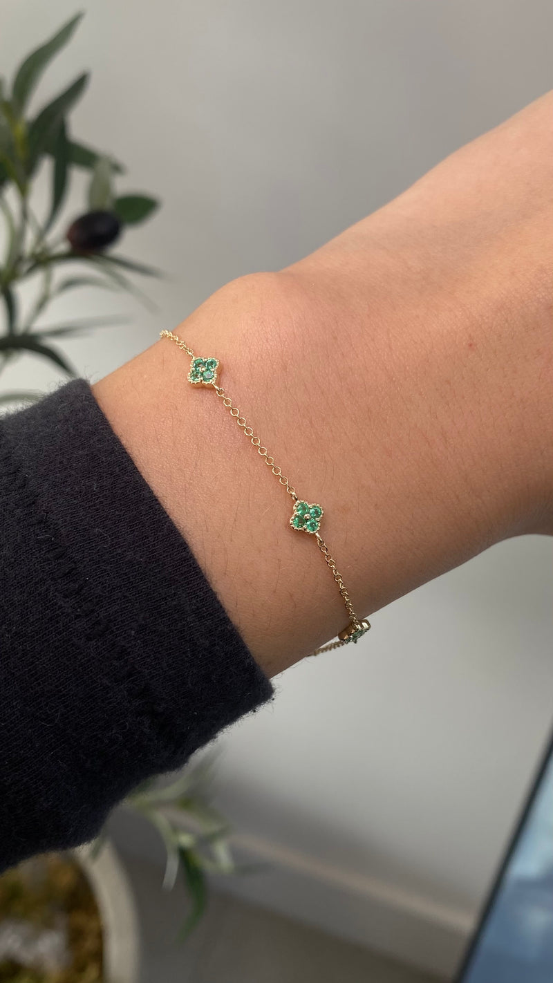 14K Gold Emerald Clover Bracelet