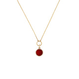 14K Gold Carnelian Round Diamond Pendant Lariat Necklace