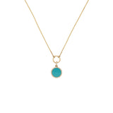14K Gold Turquoise Round Diamond Pendant Lariat Necklace