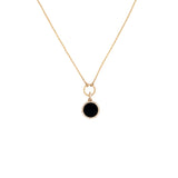 14K Gold Onyx Round Diamond Pendant Lariat Necklace