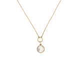 14K Gold Mother of Pearl Round Diamond Pendant Lariat Necklace