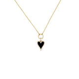 14K Gold Onyx Heart Diamond Pendant Lariat Necklace