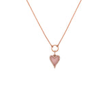 14K Gold Pink Mother of Pearl Heart Diamond Pendant Lariat Necklace