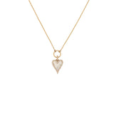 14K Gold Mother of Pearl Heart Diamond Pendant Lariat Necklace