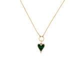 14K Gold Malachite Heart Diamond Pendant Lariat Necklace