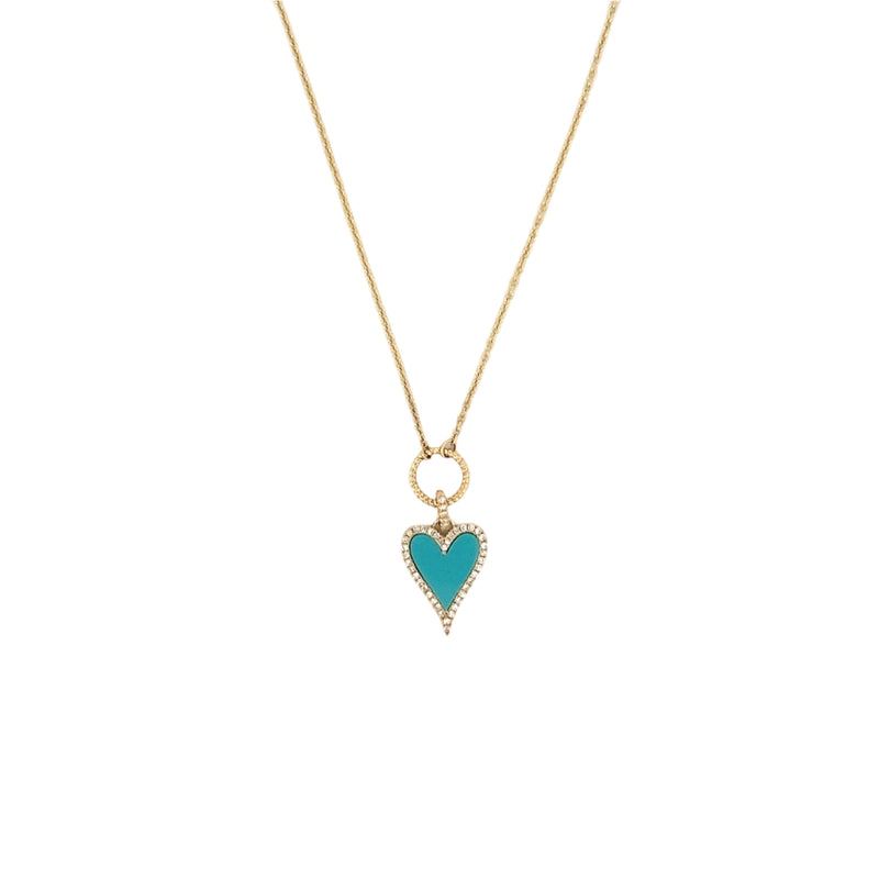 14K Gold Turquoise Heart Diamond Pendant Lariat Necklace