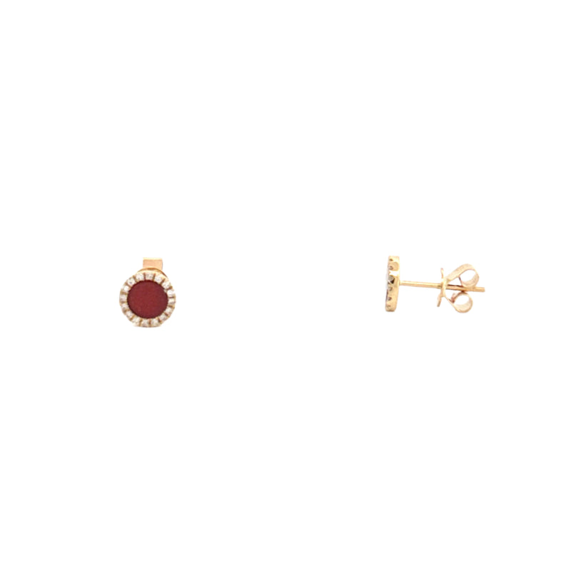 14K Gold Carnelian Round Diamond Stud Earrings