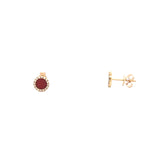 14K Gold Carnelian Round Diamond Stud Earrings