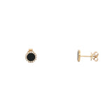 14K Gold Onyx Round Diamond Stud Earrings
