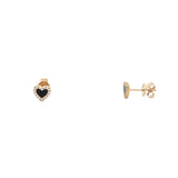 14K Gold Onyx Heart Diamond Stud Earrings