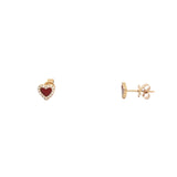 14K Gold Carnelian Heart Diamond Stud Earrings