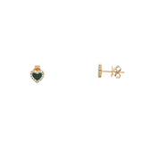 14K Gold Malachite Heart Diamond Stud Earrings