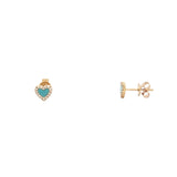 14K Gold Turquoise Heart Diamond Stud Earrings