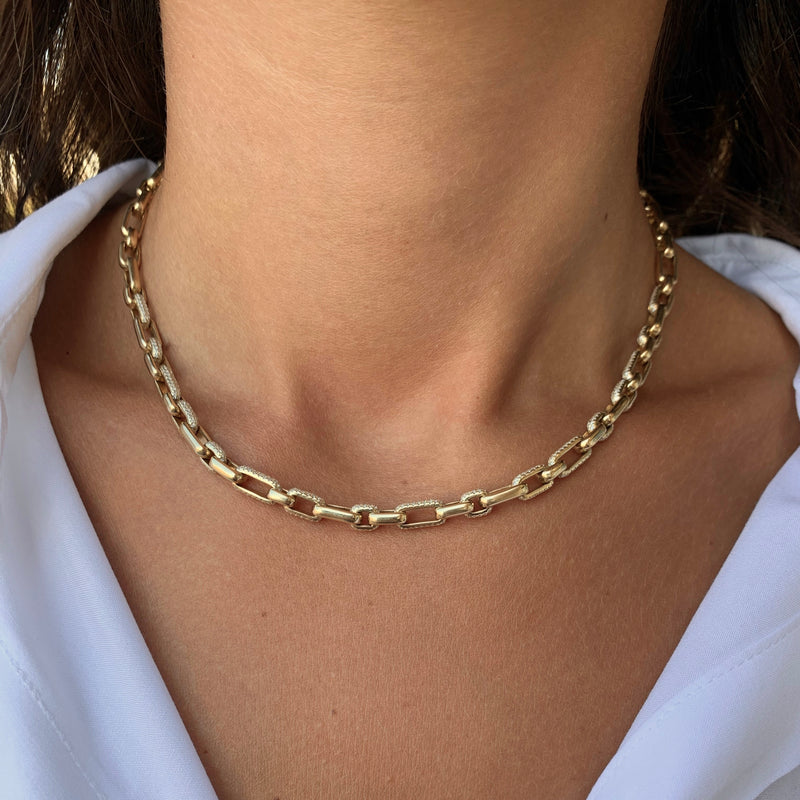 14K Gold Link Diamond Necklace