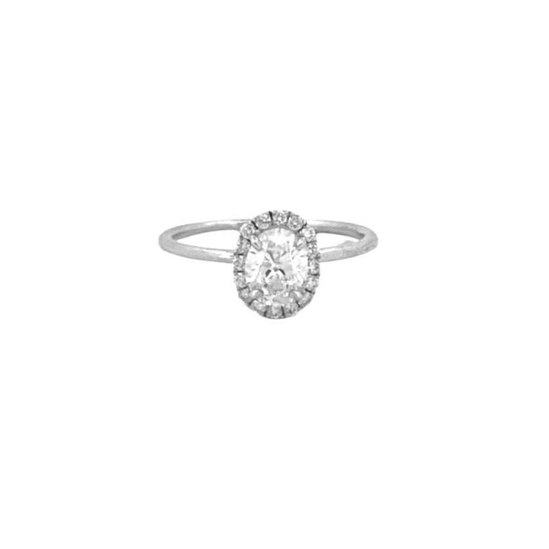14K White Gold Oval Halo 1.28 Carat Natural Diamond Solitaire Engagement Ring