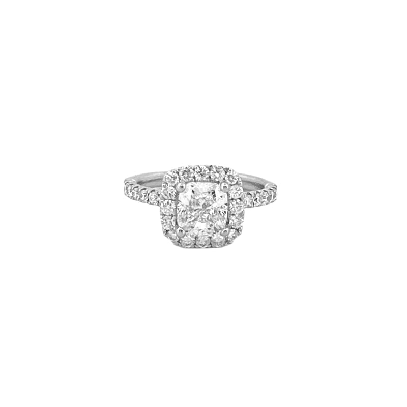 14K Gold 1.50 Carat Natural Cushion Diamond Halo Ribbed Engagement Ring