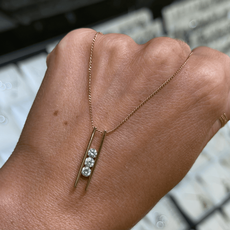 14K Gold Invisible Set Open Bar Pendant