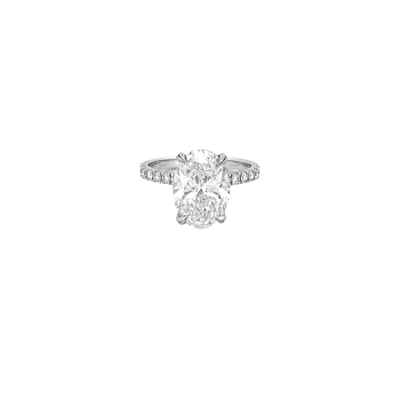 14K Gold 4.00 Carat Lab Grown Oval Diamond Prong Under Halo Engagement Ring