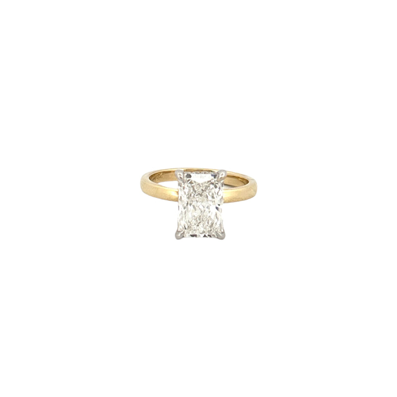 14K Two-Tone Gold 3.00 Carat Lab Grown Elongated Cushion Solitaire Under Halo Engagement Ring