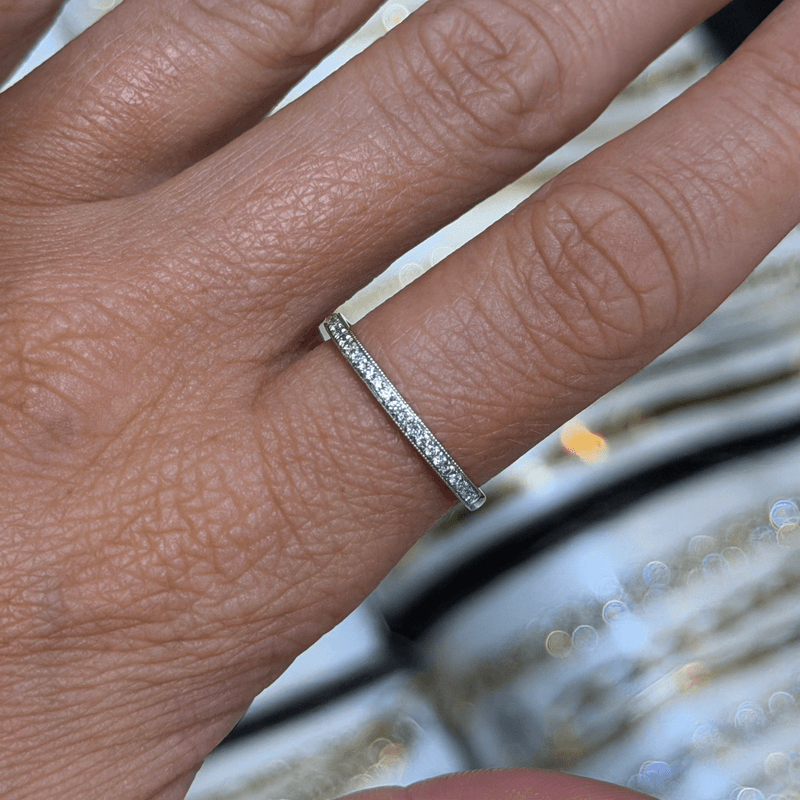 14K Gold Diamond Prong Set Beaded Band