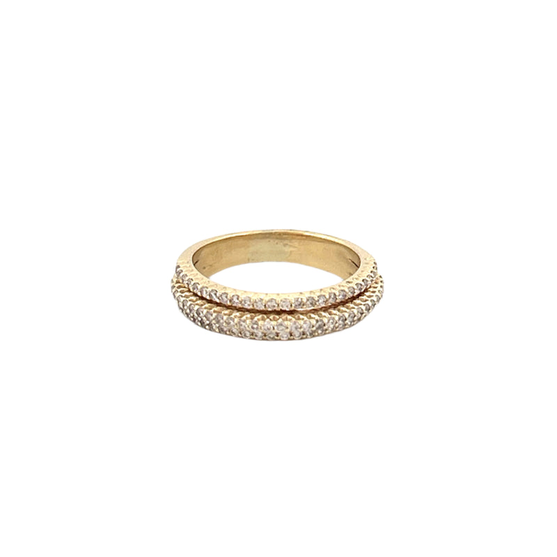 14K Gold Three-Row Raised Diamond Band
