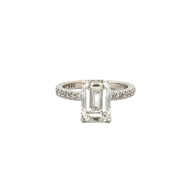 14K Gold 3.00 Carat Lab Grown Emerald Diamond Under Halo Engagement Ring