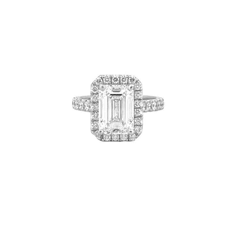 14K Gold 3.00 Carat Lab Grown Emerald Cut Diamond Cathedral Halo Engagement Ring
