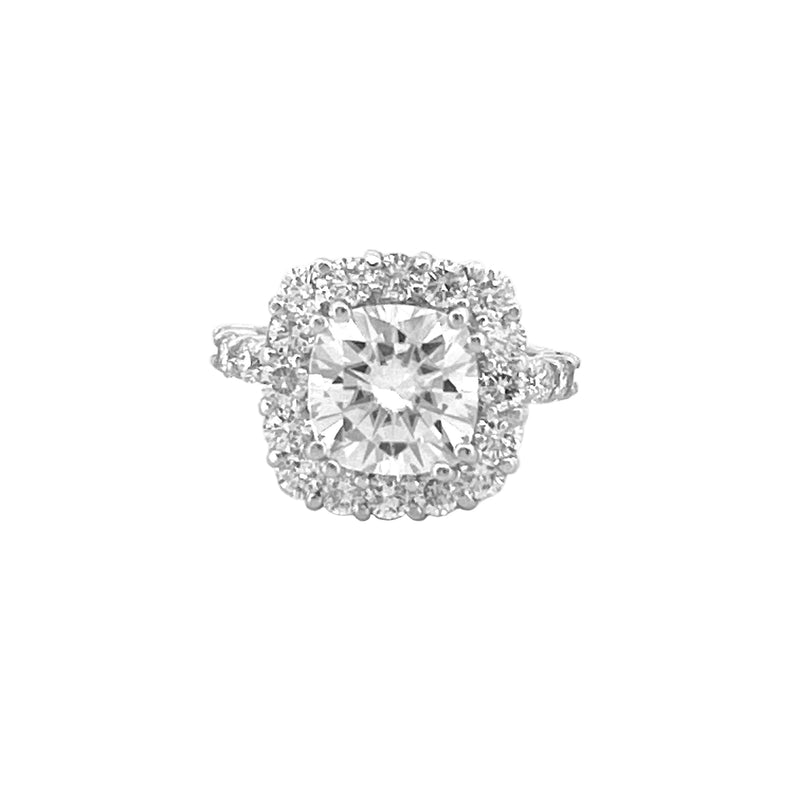 14K Gold 3.00 Carat Lab Grown Cushion Cut Diamond Wide Halo Engagement Ring