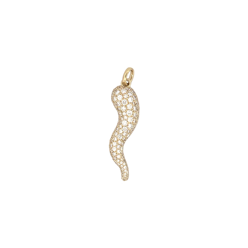 14K Gold 3D Pavé Diamond Italian Horn Flat Pendant