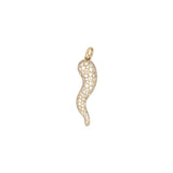 14K Gold 3D Pavé Diamond Italian Horn Flat Pendant