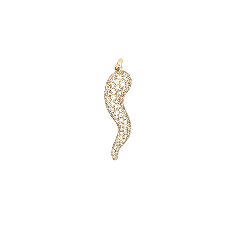 14K Gold 3D Pavé Diamond Italian Horn Pendant
