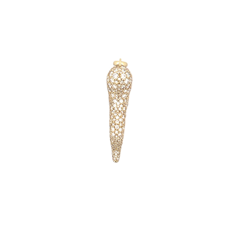 14K Gold 3D Pavé Diamond Italian Horn Pendant