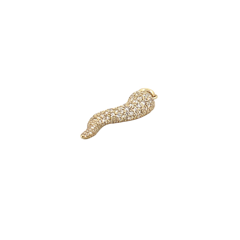 14K Gold 3D Pavé Diamond Italian Horn Flat Pendant