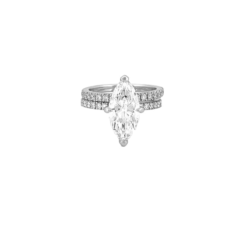 14K Gold 3.00 Carat Lab Grown Marquise Diamond Under Halo Engagement Wedding Set